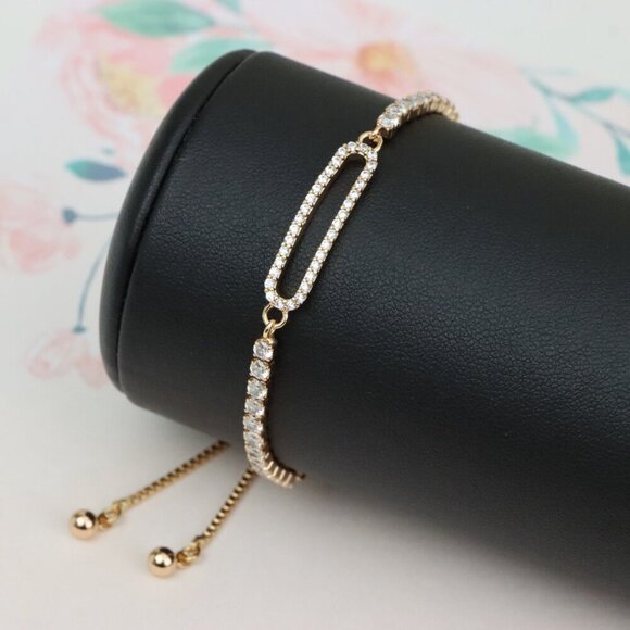 Elegant Rose Gold A-Bracelet with Sparkling Cubic Zirconia Accents, XPAB0649 - Picture 7 of 12